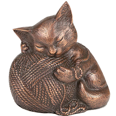 Sleeping Cat Urn w/ Yarn: Copper Finish