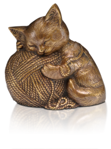 Sleeping Cat Urn w/ Yarn: Gold Finish