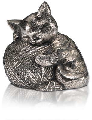 Sleeping Cat Urn w/ Yarn: Silver Finish